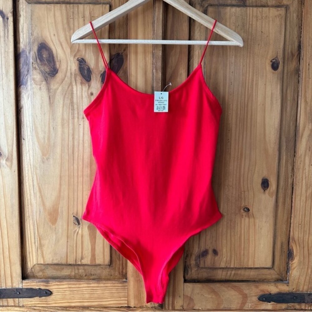 NWT Ambiance Red Bodysuit Spaghetti Straps Casual Summer Balletcore - Large